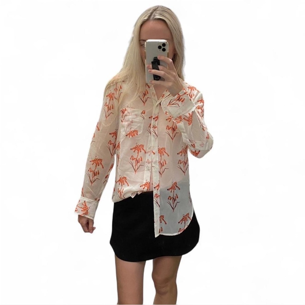 Madewell White Floral Sheer Button Up Blouse Top